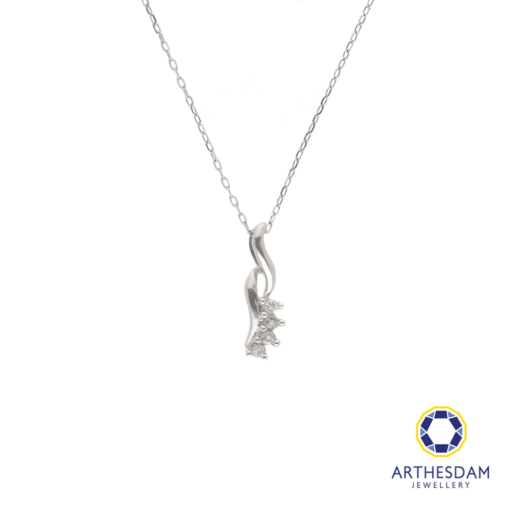 Arthesdam Jewellery 9K White Gold 4Diamond Pendant Chain Set 0.05CT