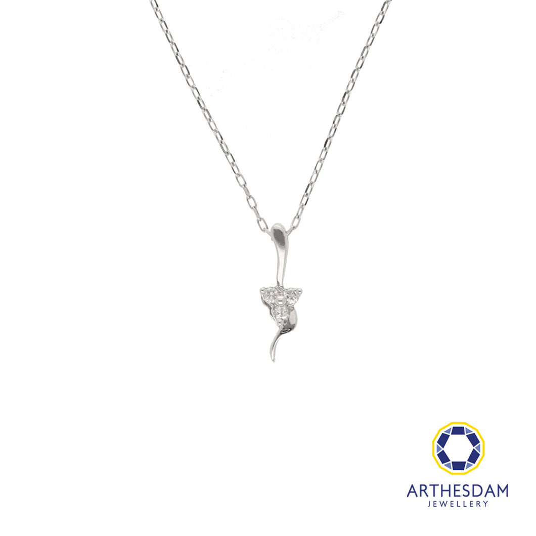 Arthesdam Jewellery 9K White Gold 3Diamond Flower Pendant Chain Set 0.03CT