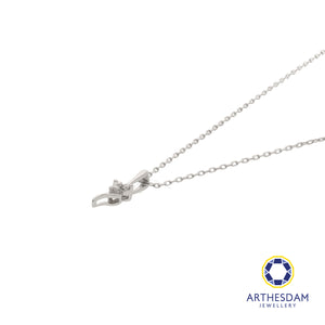 Arthesdam Jewellery 9K White Gold 3Diamond Flower Pendant Chain Set 0.03CT