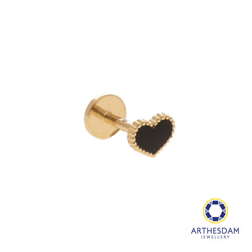 Arthesdam Jewellery 18K Gold Black Heart Single Stud Earring (Flat-back)