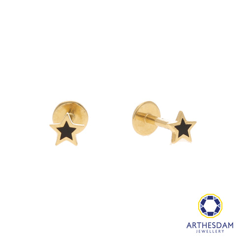 Arthesdam Jewellery 18K Gold Dainty Black Star Earrings (Flat-back)