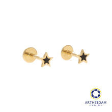 Load image into Gallery viewer, Arthesdam Jewellery 18K Gold Dainty Black Star Earrings (Flat-back)
