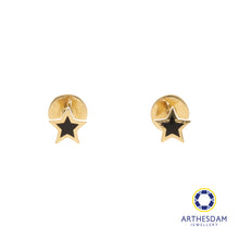 Load image into Gallery viewer, Arthesdam Jewellery 18K Gold Dainty Black Star Earrings (Flat-back)
