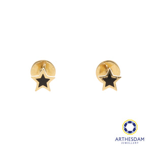 Arthesdam Jewellery 18K Gold Dainty Black Star Earrings (Flat-back)