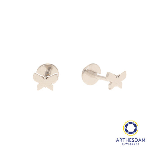 Arthesdam Jewellery 18K White Gold Dainty Butterfly Earrings (Flat-back)