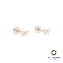 Load image into Gallery viewer, Arthesdam Jewellery 18K White Gold Dainty Butterfly Earrings (Flat-back)
