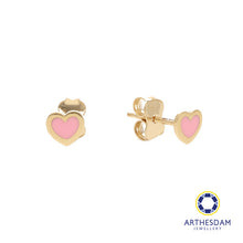 Load image into Gallery viewer, Arthesdam Jewellery 14K Gold Dainty Pink Heart Earrings
