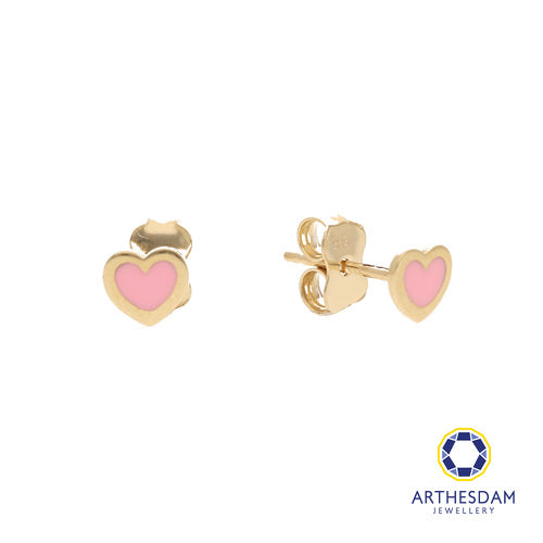 Arthesdam Jewellery 14K Gold Dainty Pink Heart Earrings