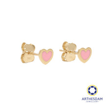 Load image into Gallery viewer, Arthesdam Jewellery 14K Gold Dainty Pink Heart Earrings
