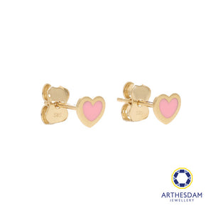 Arthesdam Jewellery 14K Gold Dainty Pink Heart Earrings