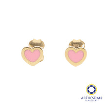 Load image into Gallery viewer, Arthesdam Jewellery 14K Gold Dainty Pink Heart Earrings
