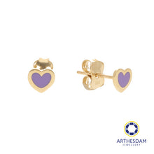 Load image into Gallery viewer, Arthesdam Jewellery 14k Gold Dainty Purple Heart Earrings
