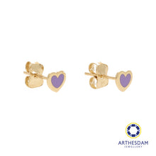 Load image into Gallery viewer, Arthesdam Jewellery 14k Gold Dainty Purple Heart Earrings
