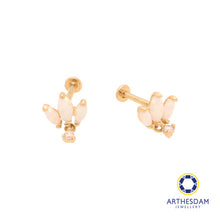 Load image into Gallery viewer, Arthesdam Jewellery 14K Gold Triple Opal Crown with Dangling Stone Earrings (Flat-back)
