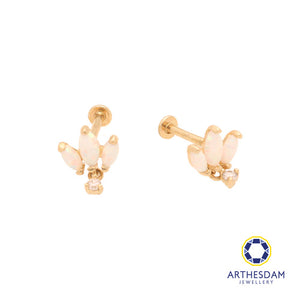 Arthesdam Jewellery 14K Gold Triple Opal Crown with Dangling Stone Earrings (Flat-back)