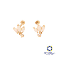 Load image into Gallery viewer, Arthesdam Jewellery 14K Gold Triple Opal Crown with Dangling Stone Earrings (Flat-back)
