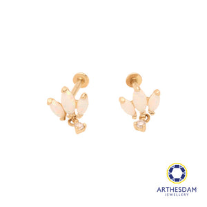 Arthesdam Jewellery 14K Gold Triple Opal Crown with Dangling Stone Earrings (Flat-back)