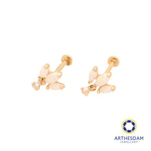 Load image into Gallery viewer, Arthesdam Jewellery 14K Gold Triple Opal Crown with Dangling Stone Earrings (Flat-back)
