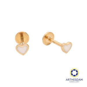 Arthesdam Jewellery 14K Gold Dainty White Heart Earrings (Flat-back)