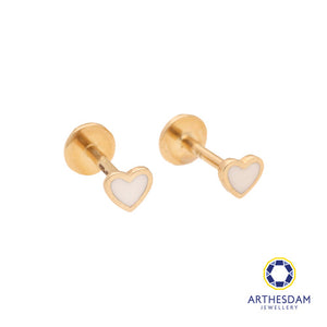 Arthesdam Jewellery 14K Gold Dainty White Heart Earrings (Flat-back)