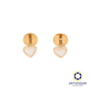 Arthesdam Jewellery 14K Gold Dainty White Heart Earrings (Flat-back)