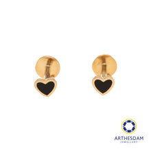 Load image into Gallery viewer, Arthesdam Jewellery 14K Gold Dainty Black Heart Earrings (Flat-back)
