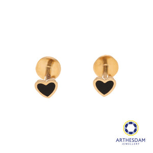 Arthesdam Jewellery 14K Gold Dainty Black Heart Earrings (Flat-back)