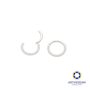 Arthesdam Jewellery 14K White Gold Sparkling Round Hoop Earring/ Septum Ring