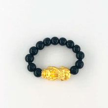 Load image into Gallery viewer, Arthesdam Jewellery 999 Gold Prosperity Pixiu Obsidian Quartz Ring
