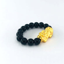 Load image into Gallery viewer, Arthesdam Jewellery 999 Gold Prosperity Pixiu Obsidian Quartz Ring
