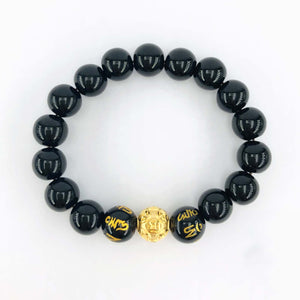 Arthesdam Jewellery 999 Gold Wealthy Ball Black Obsidian Beaded Bracelet