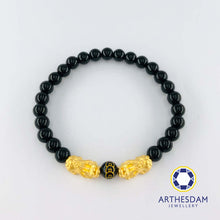 Load image into Gallery viewer, Arthesdam Jewellery 999 Gold Double Pixiu Obsidian Beaded Bracelet
