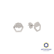 Load image into Gallery viewer, Arthesdam Jewellery 18K White Gold Textured Hexagon Earrings
