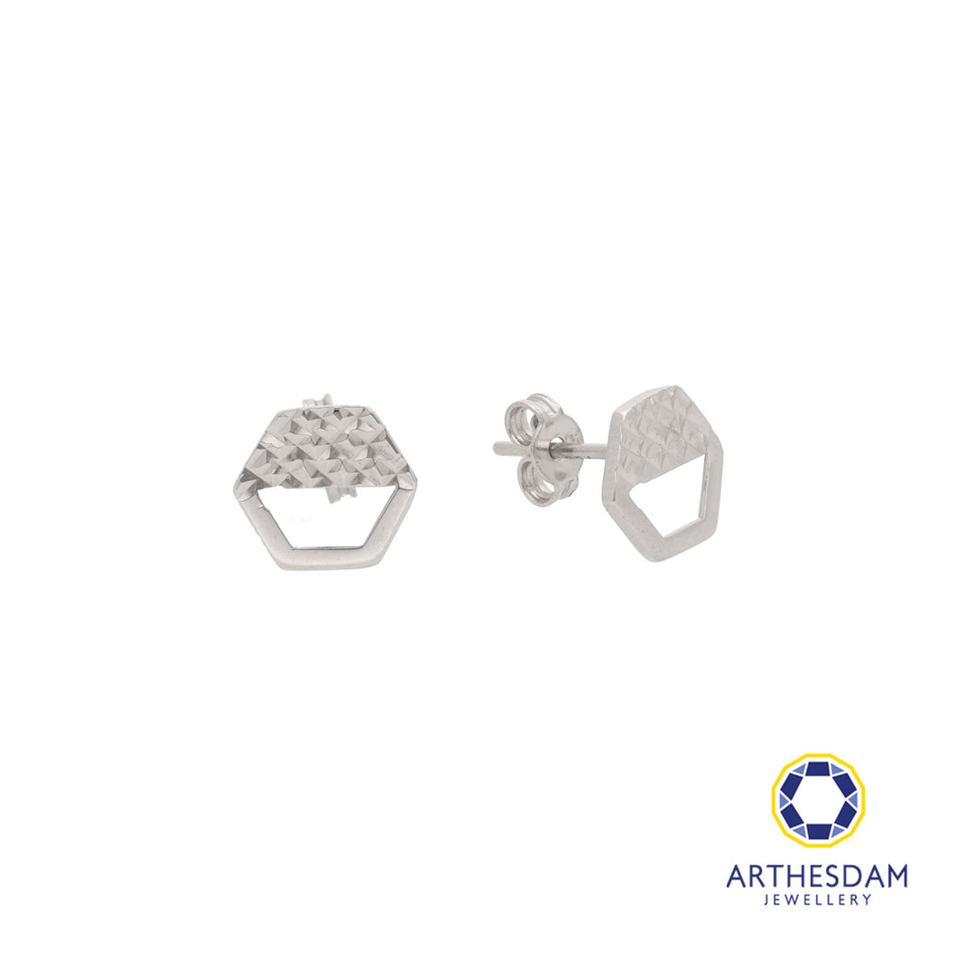 Arthesdam Jewellery 18K White Gold Textured Hexagon Earrings