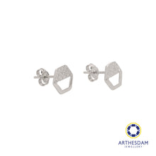 Load image into Gallery viewer, Arthesdam Jewellery 18K White Gold Textured Hexagon Earrings
