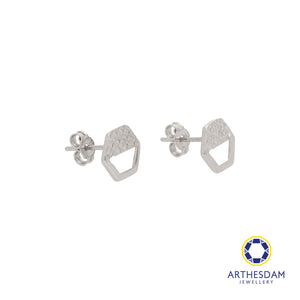 Arthesdam Jewellery 18K White Gold Textured Hexagon Earrings