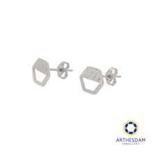 Load image into Gallery viewer, Arthesdam Jewellery 18K White Gold Textured Hexagon Earrings
