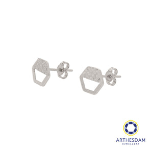 Arthesdam Jewellery 18K White Gold Textured Hexagon Earrings