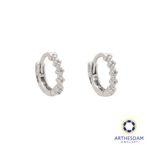 Load image into Gallery viewer, Arthesdam Jewellery 18K White Gold Petite Flower Hoop Earrings
