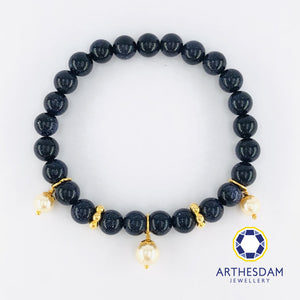 Arthesdam Jewellery 916 Gold Dangling Pearls Bluesand Quartz Bracelet