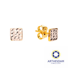 Load image into Gallery viewer, Arthesdam Jewellery 916 Gold Two-Toned Sparkly Square Earrings
