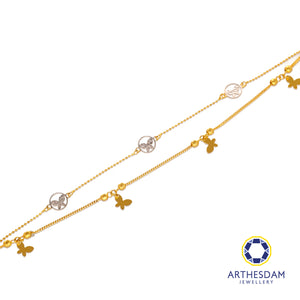 Arthesdam Jewellery 916 Gold Double Butterfly Row Charms Bracelet