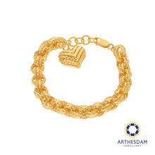 Load image into Gallery viewer, Arthesdam Jewellery 916 Gold Glittering Round Link with Heart Bracelet
