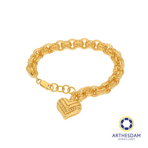 Arthesdam Jewellery 916 Gold Glittering Round Link with Heart Bracelet