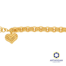 Load image into Gallery viewer, Arthesdam Jewellery 916 Gold Glittering Round Link with Heart Bracelet
