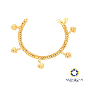 Arthesdam Jewellery 916 Gold Sandy Cowboy with Dangling Faceted Hearts Bracelet