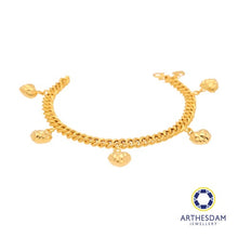 Load image into Gallery viewer, Arthesdam Jewellery 916 Gold Sandy Cowboy with Dangling Faceted Hearts Bracelet
