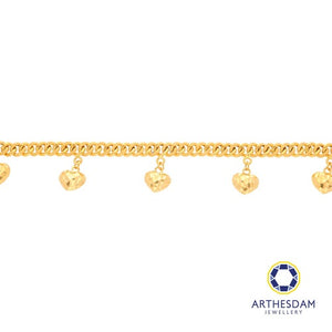 Arthesdam Jewellery 916 Gold Sandy Cowboy with Dangling Faceted Hearts Bracelet