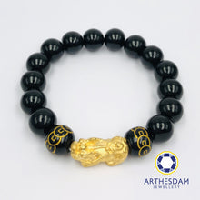 Load image into Gallery viewer, Arthesdam Jewellery 999 Gold Prosperity Pixiu Obsidian Beaded Bracelet
