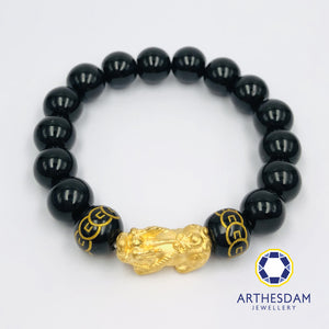 Arthesdam Jewellery 999 Gold Prosperity Pixiu Obsidian Beaded Bracelet